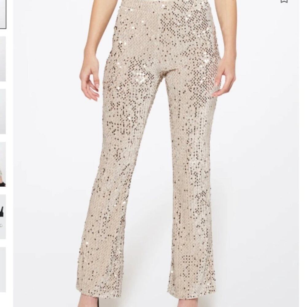 Sanctuary Charmed Kicker Flare Cream Silver Sequin Party Leggings Pants Small